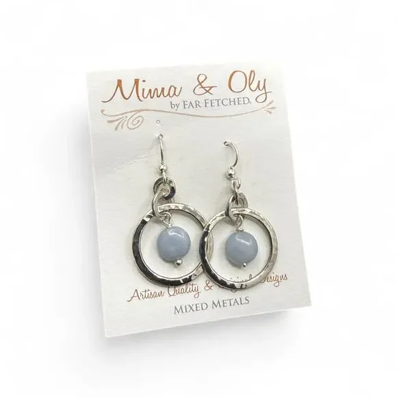 Far Fetched Entwined Circles Angelite Dangle Earrings Silver Plated Mima Oly NEW - Picture 1 of 4